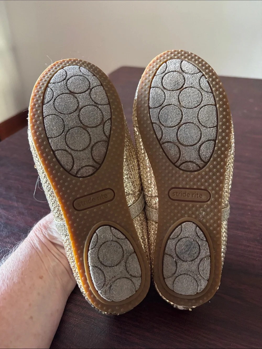 Stride Rite Glitter Gold Flower Mary Jane Flats